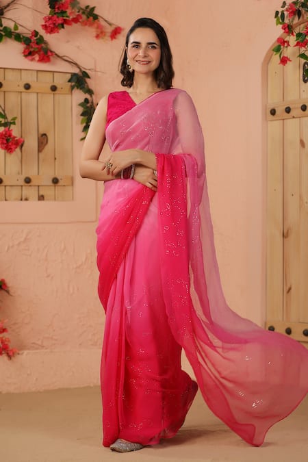 Geroo Jaipur Mukaish Embroidered Saree With Unstitched Blouse Piece 