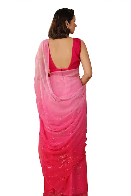 Geroo Jaipur Pink Chiffon Mirrors Mukaish Embroidered Saree With Unstitched Blouse Piece at Aza Fashions Geroo Jaipur_Pink Chiffon Mirrors Mukaish Embroidered Saree With Unstitched Blouse Piece _at_Aza_Fashions