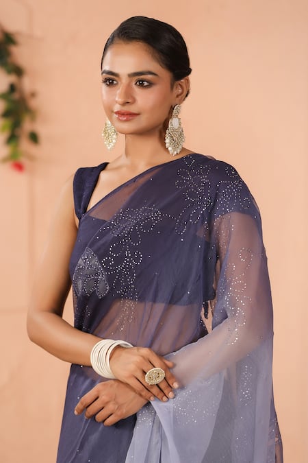 Buy Geroo Jaipur Grey Chiffon Mirrors Two Tone Embroidered Saree With Unstitched Blouse Piece Buy_Geroo Jaipur_Grey Chiffon Mirrors Two Tone Embroidered Saree With Unstitched Blouse Piece