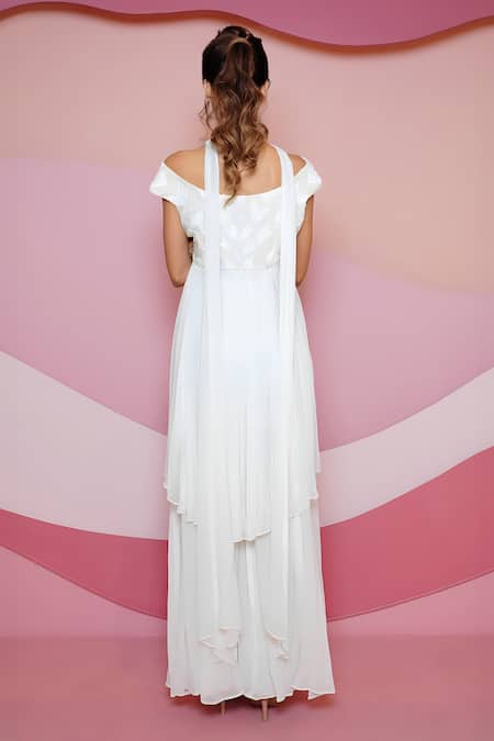 Vedika Soni Cutdana Crystals Hand Embroidered Peplum Kurta Sharara Set 