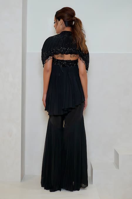 Vedika Soni Cutdana Hand Embroidered Asymmetric Peplum Kurta Sharara Set 