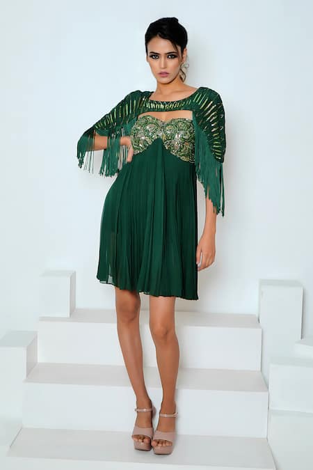 Vedika Soni Hand Embroidered Pleated Dress With Cape 