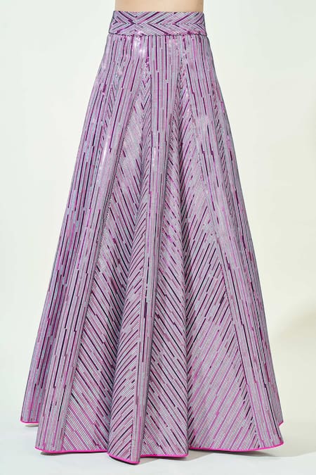 Amit Aggarwal_Purple Silk Metallic Thread, Sequins Skirt And Structured Bodysuit Set _Online_at_Aza_Fashions