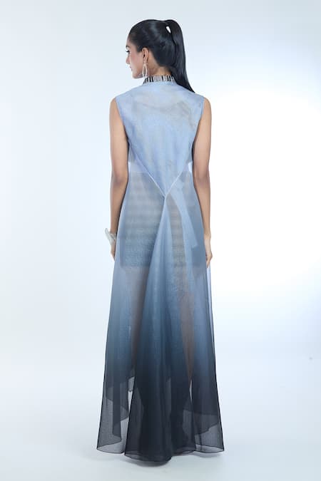 Shop Amit Aggarwal Grey Crepe, Chiffon, Polyester Embroidery, Embellished Handkerchief Dress at Aza Fashions Shop_Amit Aggarwal_Grey Crepe, Chiffon, Polyester Embroidery, Embellished Handkerchief Dress _at_Aza_Fashions