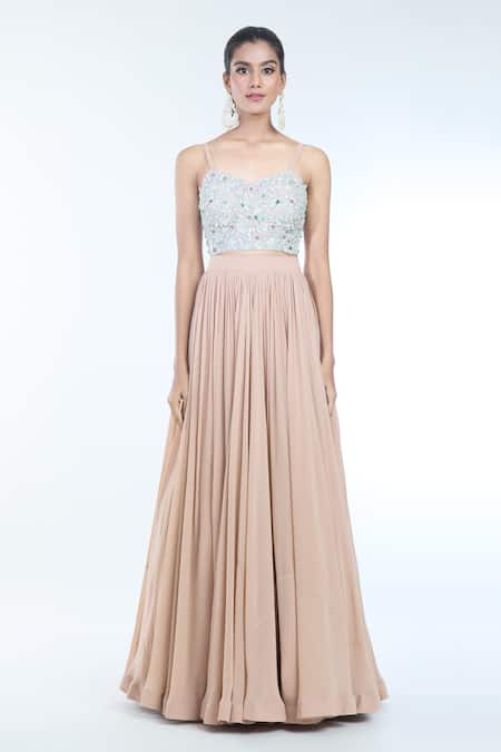 Bhumika Sharma Beige Organza, Net Sequins, Beads, Sylvia Floral Print Cape Lehenga Set Online at Aza Fashions Bhumika Sharma_Beige Organza, Net Sequins, Beads, Sylvia Floral Print Cape Lehenga Set _Online_at_Aza_Fashions