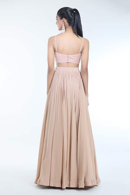 Buy Bhumika Sharma Beige Organza, Net Sequins, Beads, Sylvia Floral Print Cape Lehenga Set Buy_Bhumika Sharma_Beige Organza, Net Sequins, Beads, Sylvia Floral Print Cape Lehenga Set