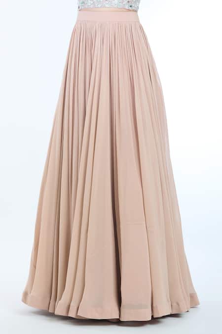 Shop Bhumika Sharma Beige Organza, Net Sequins, Beads, Sylvia Floral Print Cape Lehenga Set Shop_Bhumika Sharma_Beige Organza, Net Sequins, Beads, Sylvia Floral Print Cape Lehenga Set