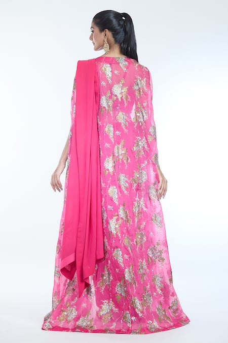 Bhumika Sharma Sylvia Floral Print Cape & Pre-Draped Saree Set 