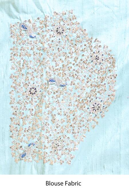 Anamika Khanna Blue Chanderi Embroidery, Sequins, Floral Saree With Unstitched Blouse Piece Online at Aza Fashions Anamika Khanna_Blue Chanderi Embroidery, Sequins, Floral Saree With Unstitched Blouse Piece _Online_at_Aza_Fashions