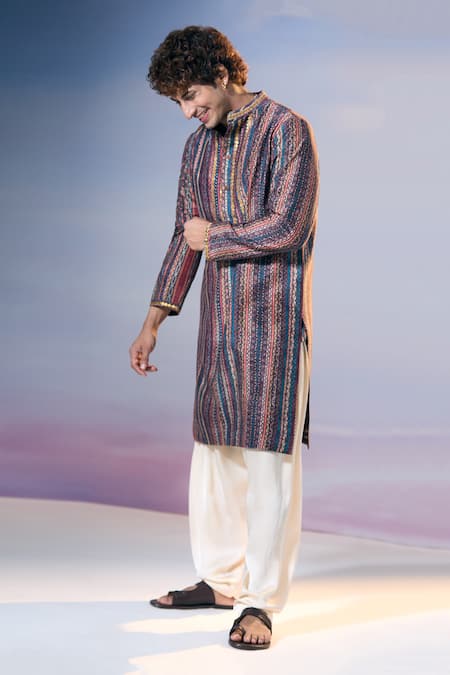 Nikita Mhaisalkar X AZA Multi Color Chanderi, Satin Phoolista Vine Print And Embellished Kurta With Salwar at Aza Fashions Nikita Mhaisalkar X AZA_Multi Color Chanderi, Satin Phoolista Vine Print And Embellished Kurta With Salwar _at_Aza_Fashions