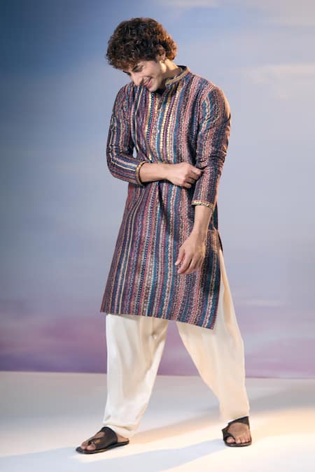 Buy Nikita Mhaisalkar X AZA Multi Color Chanderi, Satin Phoolista Vine Print And Embellished Kurta With Salwar Buy_Nikita Mhaisalkar X AZA_Multi Color Chanderi, Satin Phoolista Vine Print And Embellished Kurta With Salwar