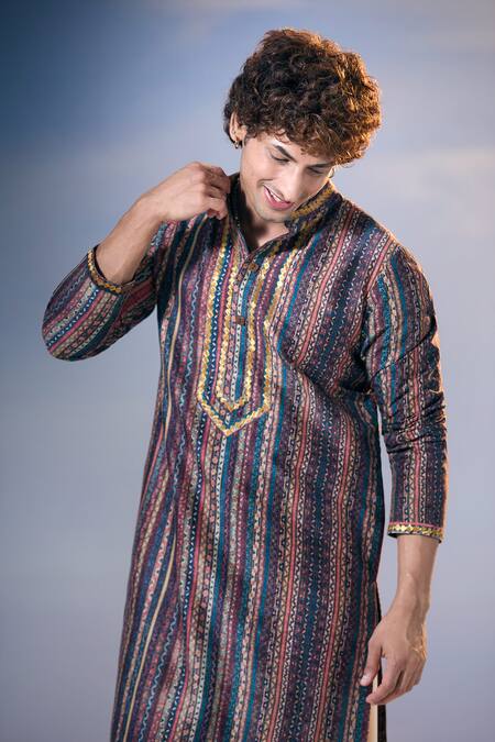 Shop Nikita Mhaisalkar X AZA Multi Color Chanderi, Satin Phoolista Vine Print And Embellished Kurta With Salwar Shop_Nikita Mhaisalkar X AZA_Multi Color Chanderi, Satin Phoolista Vine Print And Embellished Kurta With Salwar