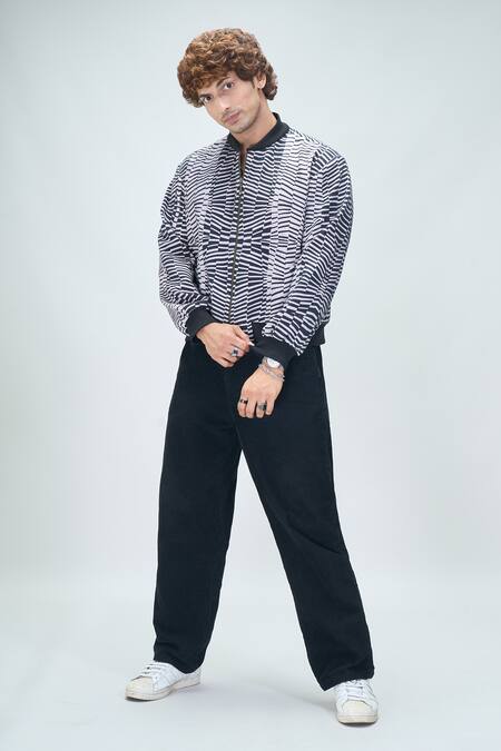 Shop_Nikita Mhaisalkar X AZA_Black Ramie Byzantine Print Bomber Jacket _Online_at_Aza_Fashions