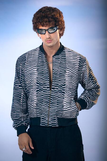 Shop_Nikita Mhaisalkar X AZA_Black Ramie Byzantine Print Bomber Jacket 