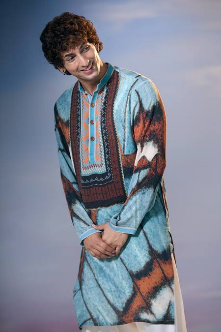 Buy Nikita Mhaisalkar X AZA Blue Georgette Butterfly Wing Print Kurta With Salwar Buy_Nikita Mhaisalkar X AZA_Blue Georgette Butterfly Wing Print Kurta With Salwar