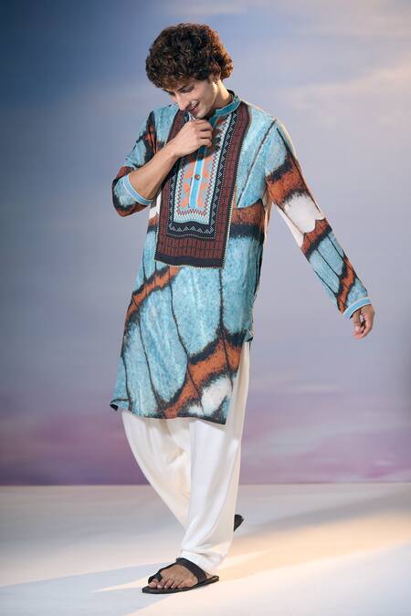 Shop Nikita Mhaisalkar X AZA Blue Georgette Butterfly Wing Print Kurta With Salwar Shop_Nikita Mhaisalkar X AZA_Blue Georgette Butterfly Wing Print Kurta With Salwar