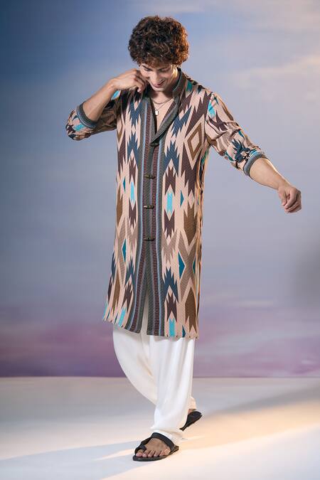 Buy_Nikita Mhaisalkar X AZA_Brown Georgette, Cotton Tapiz Carnival Print Kurta With Salwar 