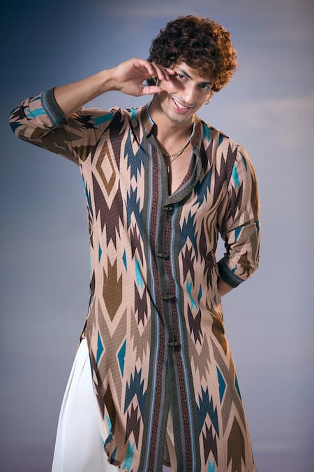 Shop_Nikita Mhaisalkar X AZA_Brown Georgette, Cotton Tapiz Carnival Print Kurta With Salwar 