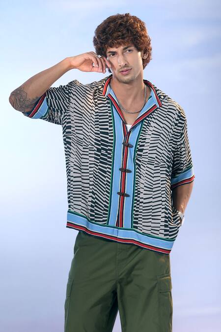 Buy_Nikita Mhaisalkar X AZA_Black Georgette Embroidery Byzantine Print Contrast Border Shirt 