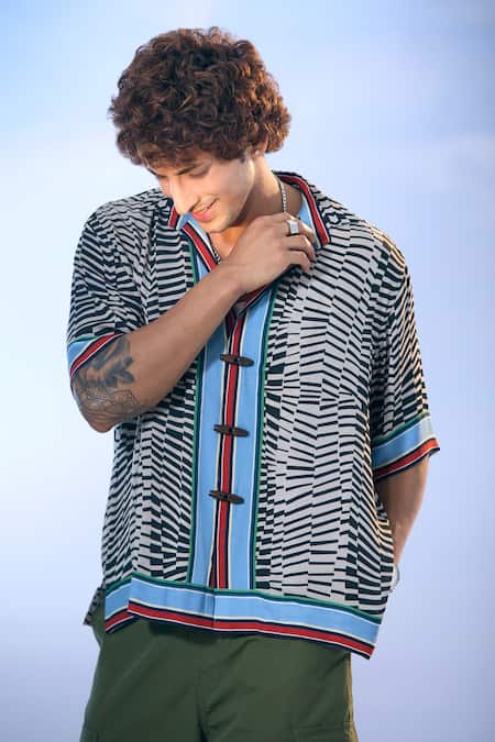 Shop_Nikita Mhaisalkar X AZA_Black Georgette Embroidery Byzantine Print Contrast Border Shirt 