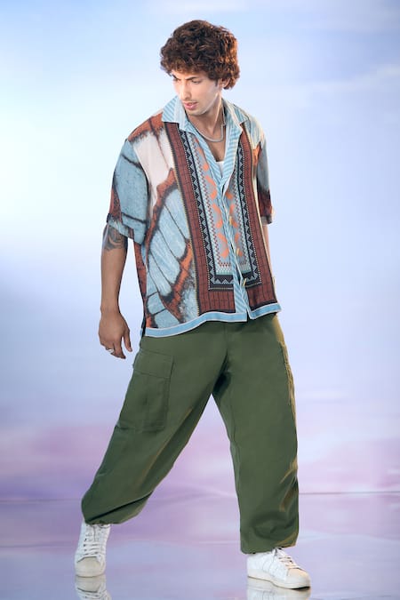 Buy Nikita Mhaisalkar X AZA Blue Georgette Butterfly Wing Print Double Shirt Buy_Nikita Mhaisalkar X AZA_Blue Georgette Butterfly Wing Print Double Shirt