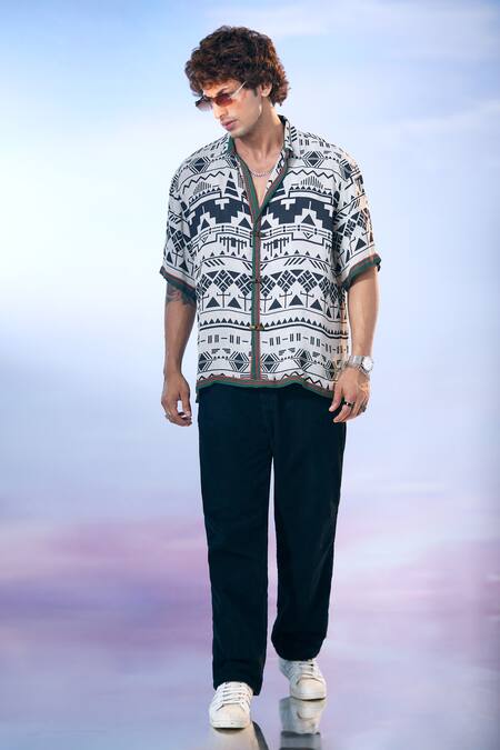 Buy_Nikita Mhaisalkar X AZA_Black Georgette Aztec Print Double Shirt 