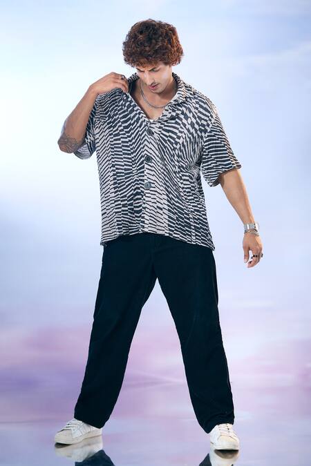 Nikita Mhaisalkar X AZA_Black Kota Doria Byzantine Print Knit Shirt _at_Aza_Fashions