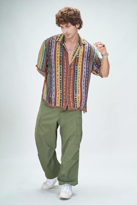 Shop Nikita Mhaisalkar X AZA Multi Color Georgette Block Striped Print Shirt Online at Aza Fashions Shop_Nikita Mhaisalkar X AZA_Multi Color Georgette Block Striped Print Shirt _Online_at_Aza_Fashions