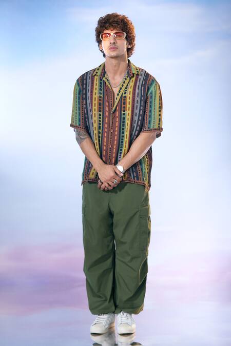 Buy Nikita Mhaisalkar X AZA Multi Color Georgette Block Striped Print Shirt Buy_Nikita Mhaisalkar X AZA_Multi Color Georgette Block Striped Print Shirt