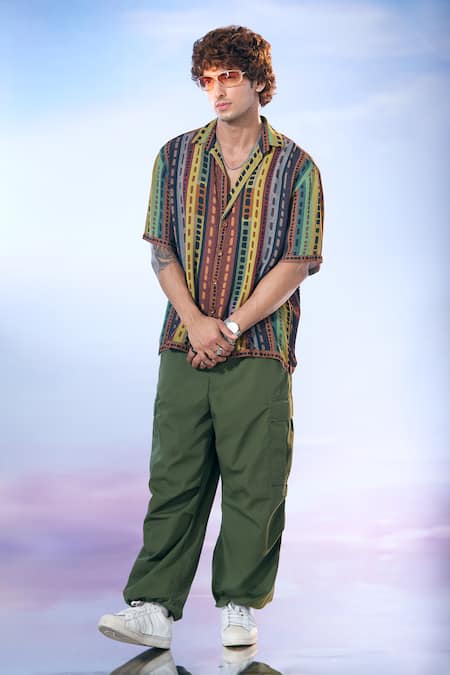 Shop Nikita Mhaisalkar X AZA Multi Color Georgette Block Striped Print Shirt Shop_Nikita Mhaisalkar X AZA_Multi Color Georgette Block Striped Print Shirt