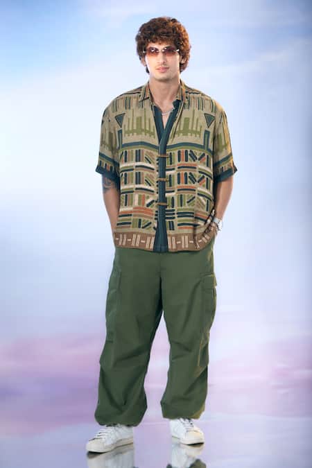 Buy_Nikita Mhaisalkar X AZA_Green Georgette Tribal Aztec Print Shirt 