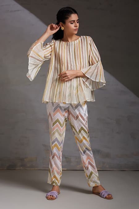 SHIKHA MALIK Khamosh Lamhe Chevron Print Pant 