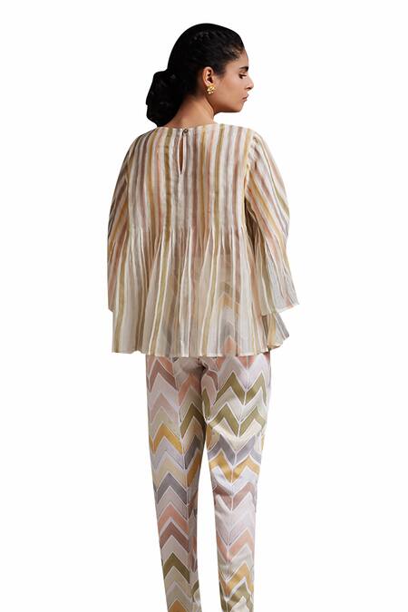 Shikha Malik White Satin Khamosh Lamhe Chevron Print Pant Online at Aza Fashions Shikha Malik_White Satin Khamosh Lamhe Chevron Print Pant _Online_at_Aza_Fashions