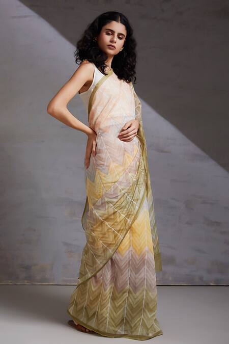 Shikha Malik_Multi Color Silk, Chanderi Maya Hand Block Print Saree _Online_at_Aza_Fashions