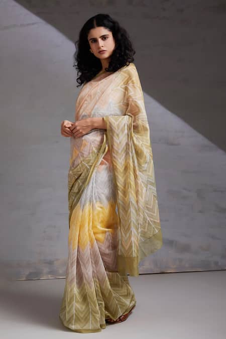 Buy_Shikha Malik_Multi Color Silk, Chanderi Maya Hand Block Print Saree _Online_at_Aza_Fashions