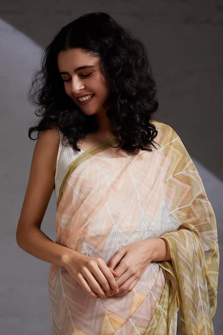 Shop_Shikha Malik_Multi Color Silk, Chanderi Maya Hand Block Print Saree _Online_at_Aza_Fashions