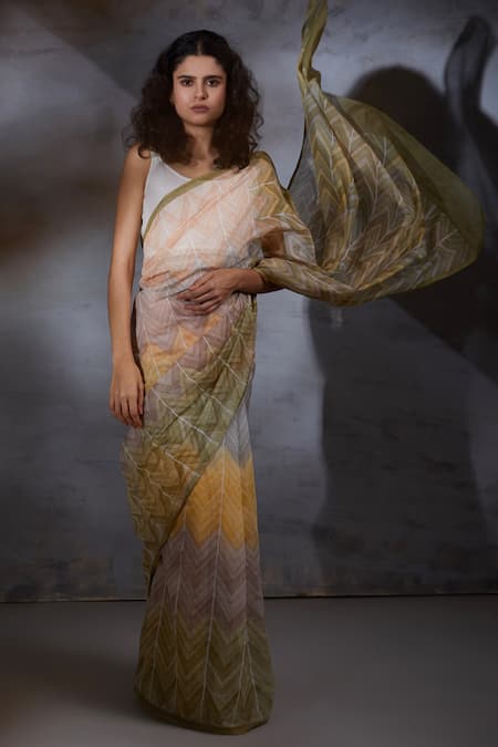Shikha Malik_Multi Color Silk, Chanderi Maya Hand Block Print Saree _at_Aza_Fashions
