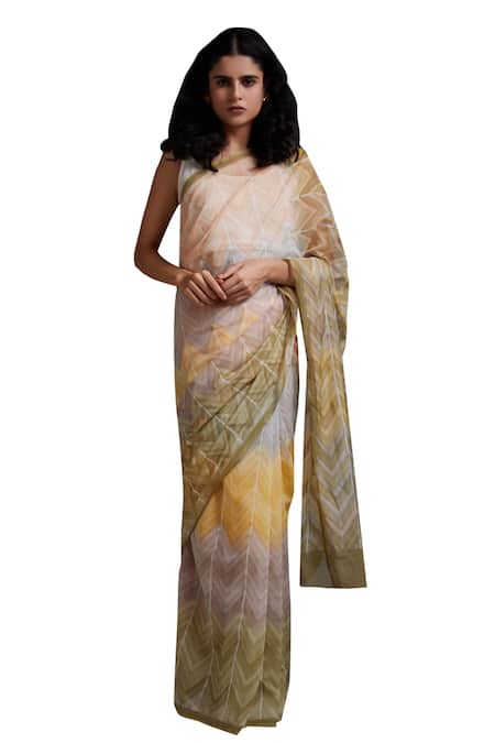 Buy_Shikha Malik_Multi Color Silk, Chanderi Maya Hand Block Print Saree 