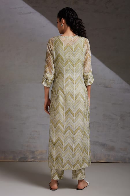 Shop Shikha Malik Green , , Round Chevron Hand Block Print Kurta Set at Aza Fashions Shop_Shikha Malik_Green , , Round Chevron Hand Block Print Kurta Set _at_Aza_Fashions
