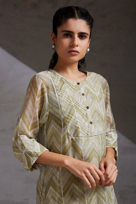 Buy Shikha Malik Green , , Round Chevron Hand Block Print Kurta Set Buy_Shikha Malik_Green , , Round Chevron Hand Block Print Kurta Set