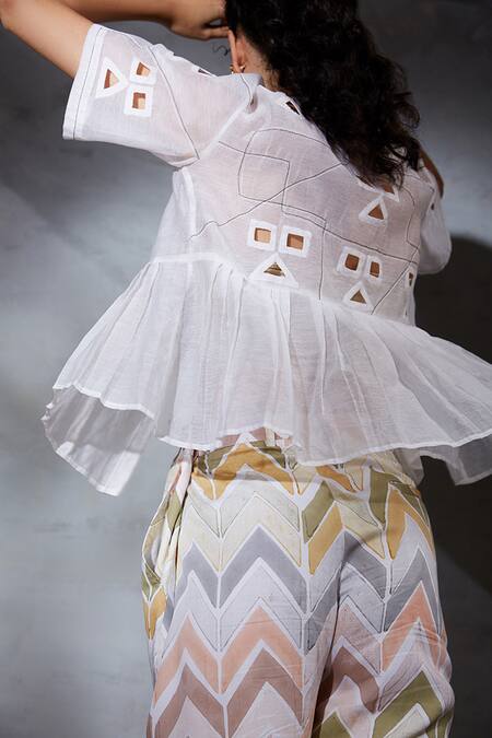 Buy Shikha Malik White Silk, Chanderi Cut Work Round Neck Detailed Top Online at Aza Fashions Buy_Shikha Malik_White Silk, Chanderi Cut Work Round Neck Detailed Top _Online_at_Aza_Fashions