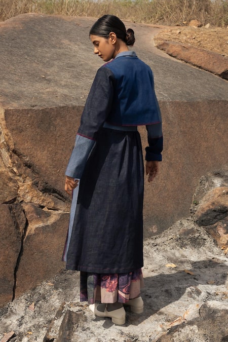 Doodlage Color Block Trench Coat With Belt 