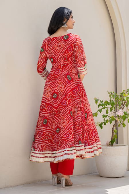 Suti Kapda Bandhej Pattern Anarkali Pant Set 