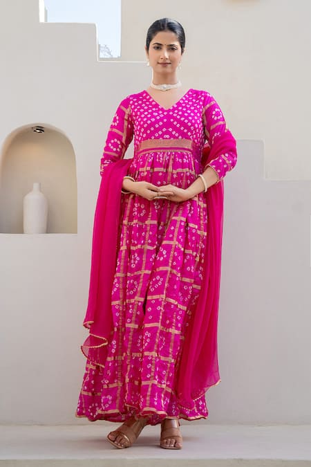 SUTI KAPDA Bandhej Pattern Anarkali With Dupatta 