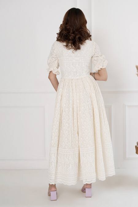 Shop_Suti Kapda_Off White Rayon Embroidery Sequin Round Paisley Anarkali _at_Aza_Fashions