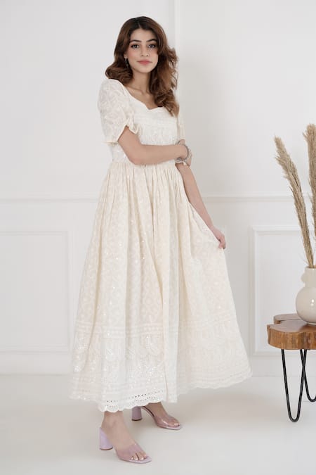 Suti Kapda_Off White Rayon Embroidery Sequin Round Paisley Anarkali _Online_at_Aza_Fashions