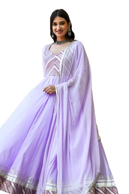 Buy Suti Kapda Purple Taffeta Zari, Gota Patti V-neck Woven Thread Anarkali With Dupatta Online at Aza Fashions Buy_Suti Kapda_Purple Taffeta Zari, Gota Patti V-neck Woven Thread Anarkali With Dupatta_Online_at_Aza_Fashions