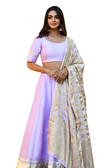 Buy Suti Kapda Purple Silk, Taffeta Gota Patti Round Neck Lehenga Set Online at Aza Fashions Buy_Suti Kapda_Purple Silk, Taffeta Gota Patti Round Neck Lehenga Set _Online_at_Aza_Fashions