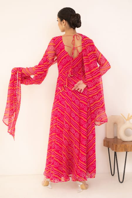 Suti Kapda Bandhej Print Anarkali With Dupatta 