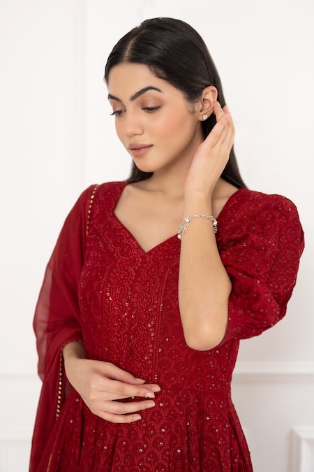 Buy Suti Kapda Maroon Rayon, Georgette Sequins, Embroidery And Thread Anarkali With Dupatta Online at Aza Fashions Buy_Suti Kapda_Maroon Rayon, Georgette Sequins, Embroidery And Thread Anarkali With Dupatta_Online_at_Aza_Fashions